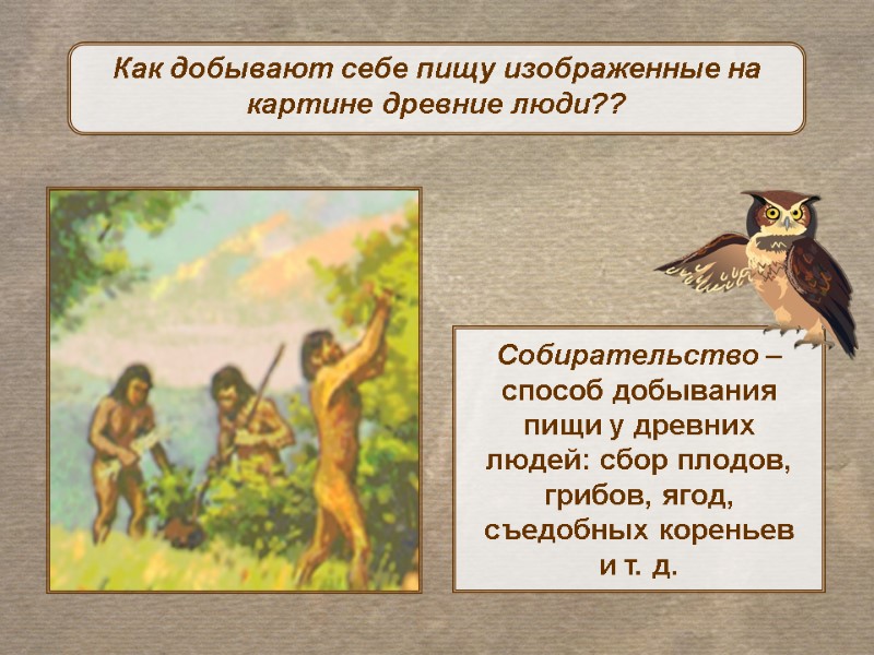 Как добывают себе пищу изображенные на картине древние люди?? Собирательство – способ добывания пищи